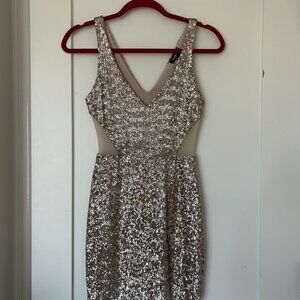 Bebe Sparkle Shine Sequin Cutout Dress in Matte Rose Gold Size XXS